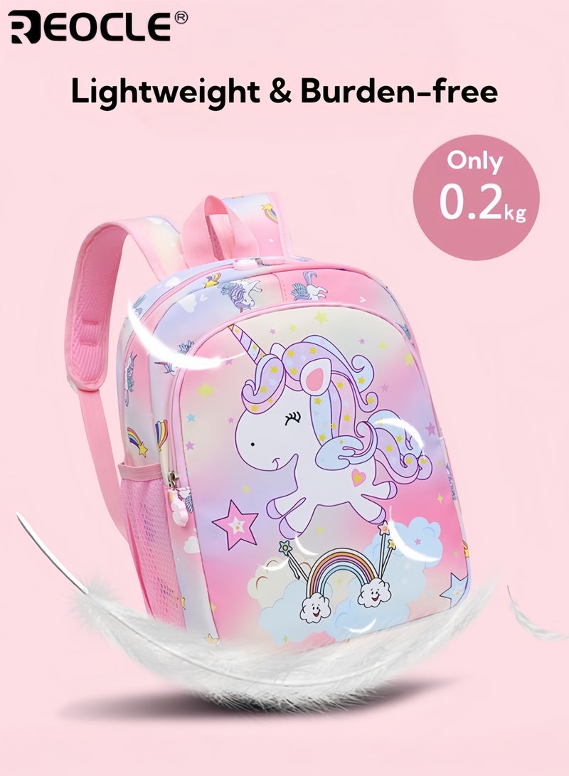 REOCLE Girl’s Kindergarten Schoolbag Princess Style Unicorn Design Cartoon Bag Large Capacity Adjustable Strips Youngsters's Outdoor Backpack Shoulder Bag - Image 3